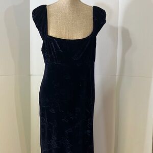 Vintage Maxi velvet navy dress embossed baby doll  St Tropez West   Med